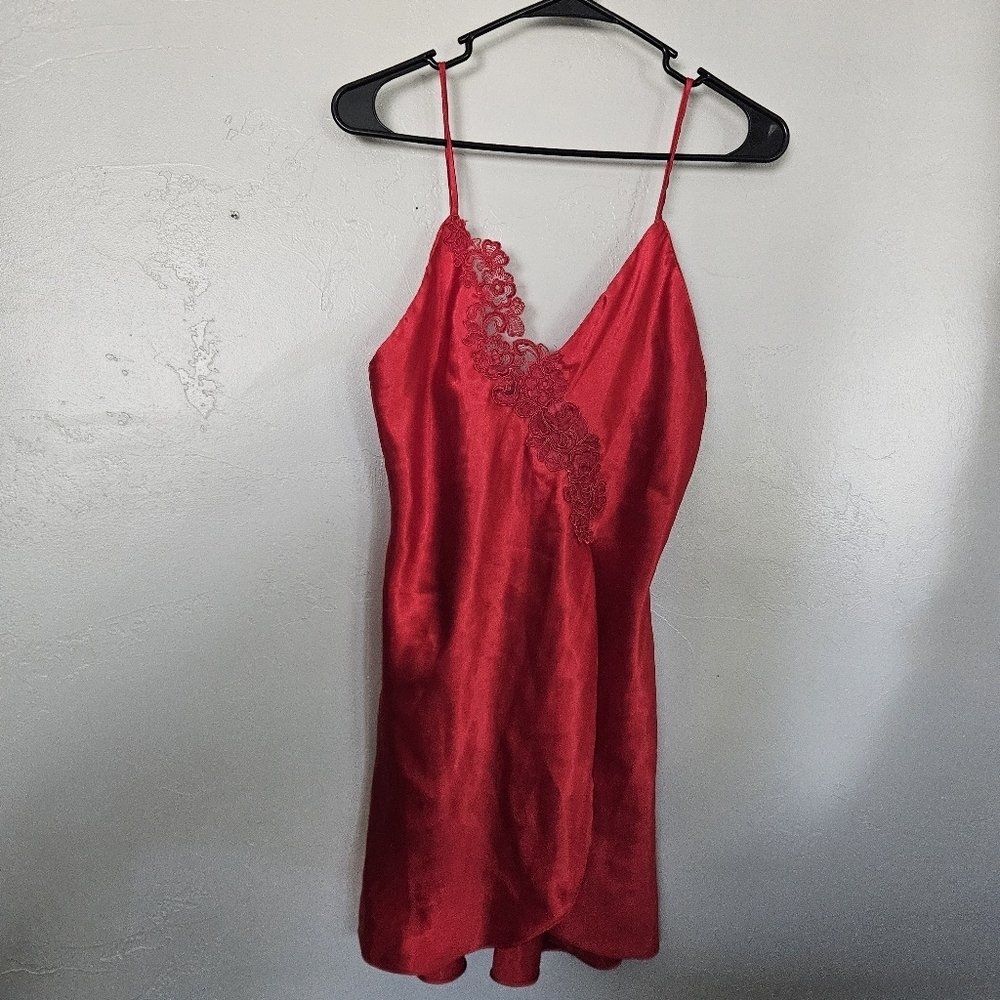 Collection by Intime of California Vintage Small Red Satin Slip Dress Lingerie